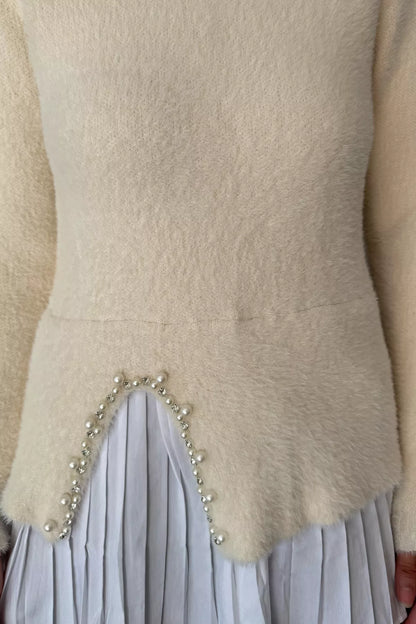 İnci Ve Taş İşlemeli Garnili Yumoş Tesettür Triko Kazak