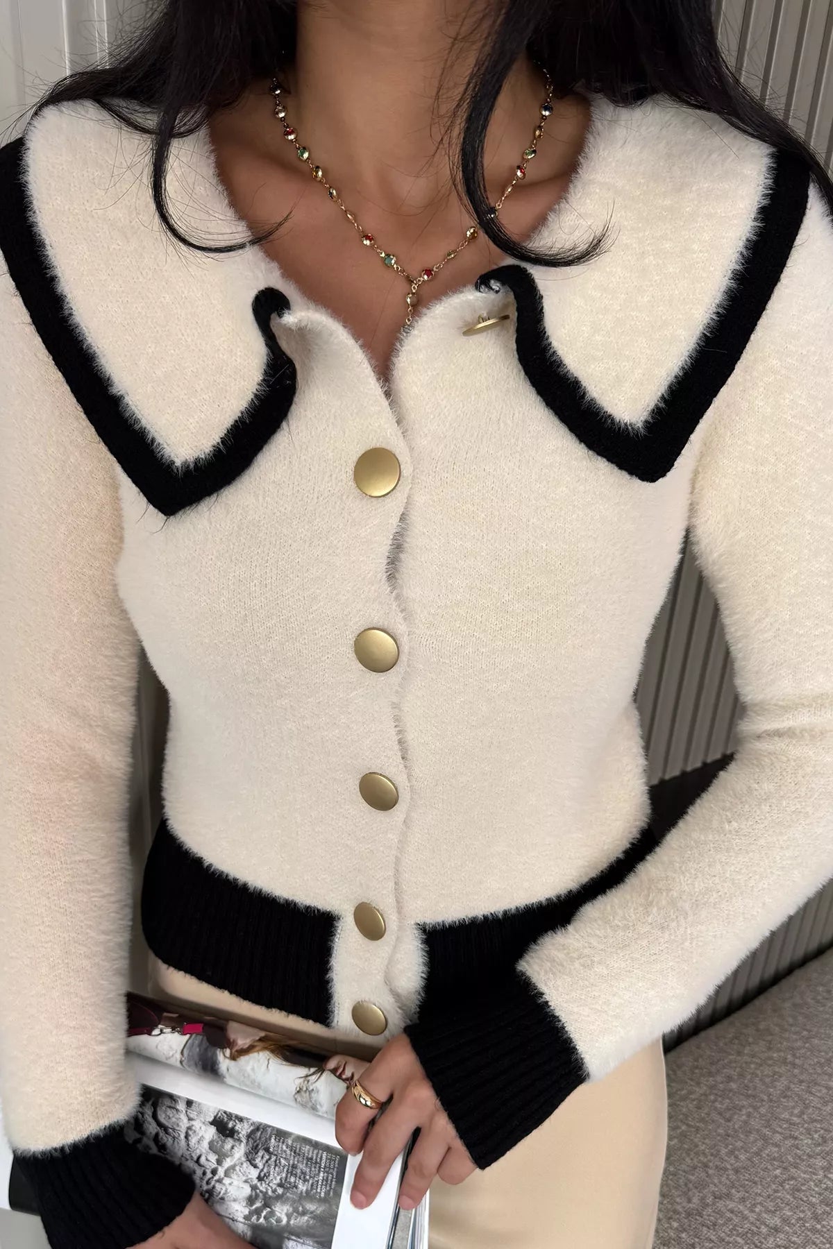 Kadın Bebe Yaka Yumoş İplik Triko Ceket