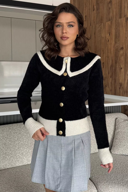 Kadın Bebe Yaka Yumoş İplik Triko Ceket