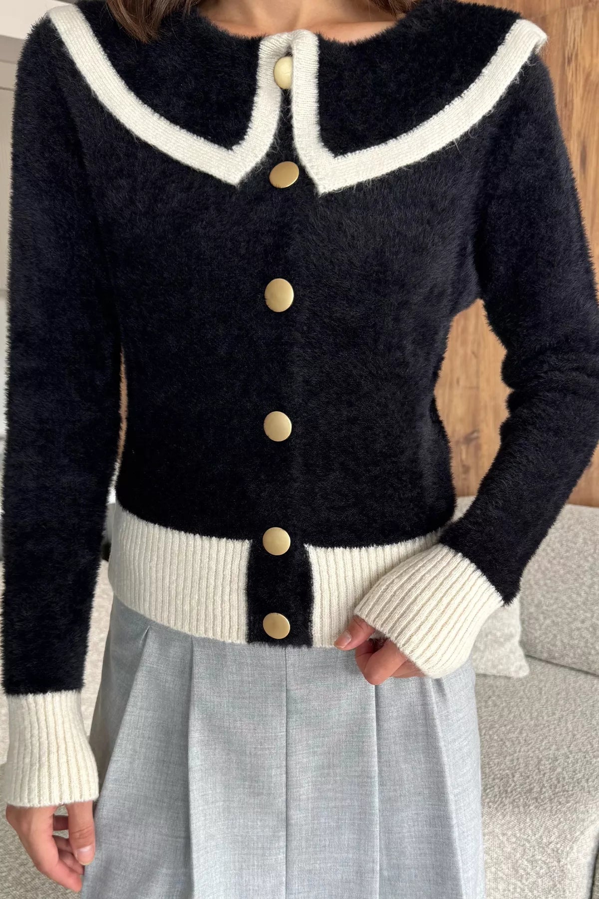 Kadın Bebe Yaka Yumoş İplik Triko Ceket