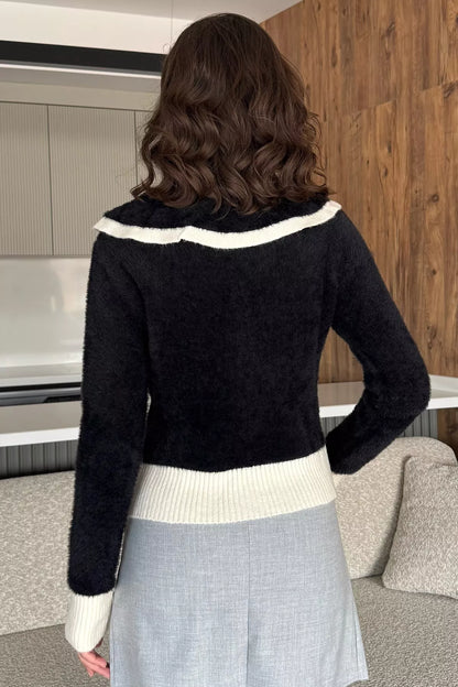 Kadın Bebe Yaka Yumoş İplik Triko Ceket