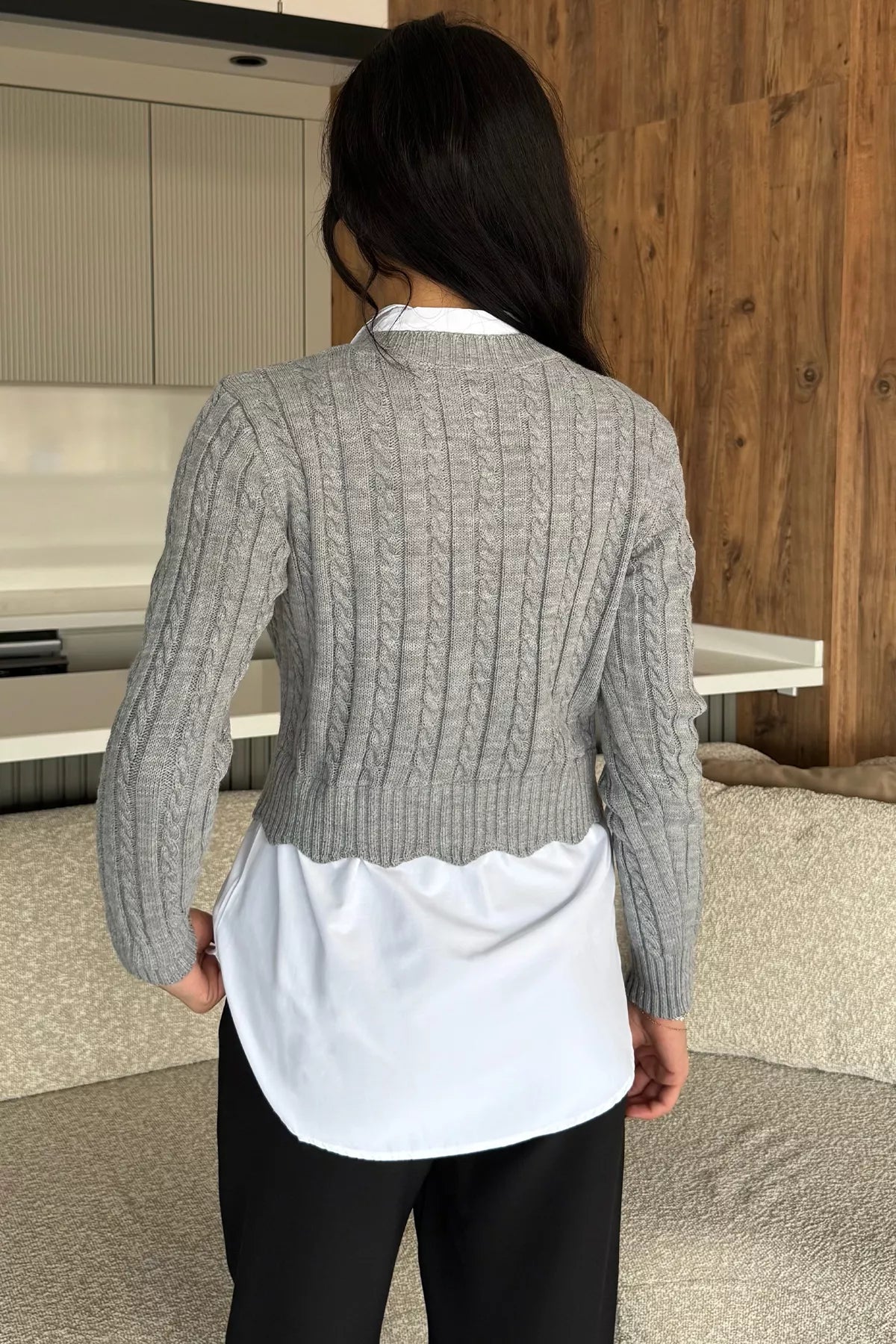 Kadın Gömlek Garnili Örgü Detaylı Triko Bluz