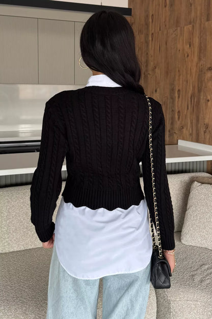 Kadın Gömlek Garnili Örgü Detaylı Triko Bluz