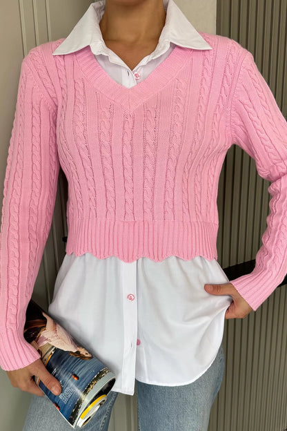 Kadın Gömlek Garnili Örgü Detaylı Triko Bluz