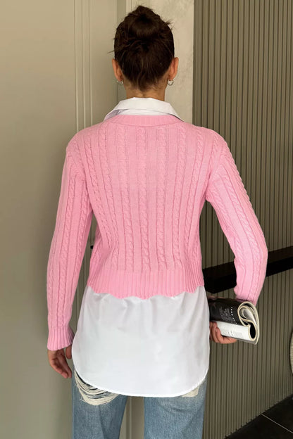 Kadın Gömlek Garnili Örgü Detaylı Triko Bluz