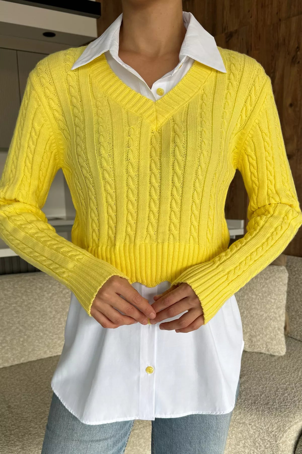 Kadın Gömlek Garnili Örgü Detaylı Triko Bluz