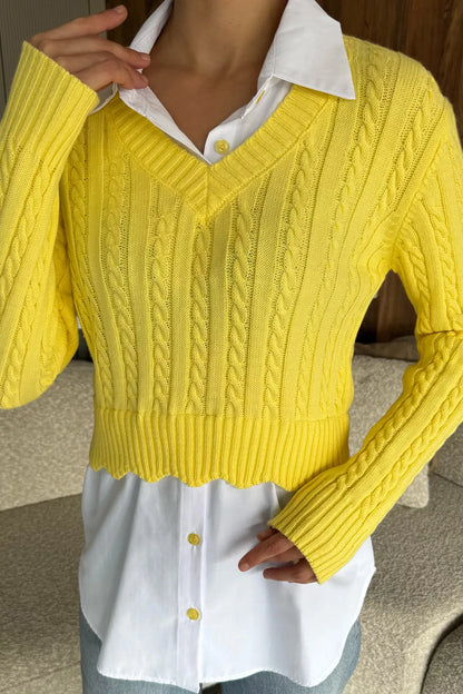 Kadın Gömlek Garnili Örgü Detaylı Triko Bluz