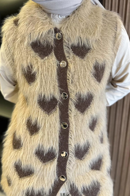 Kadın Kalpli Sakallı Triko Yelek