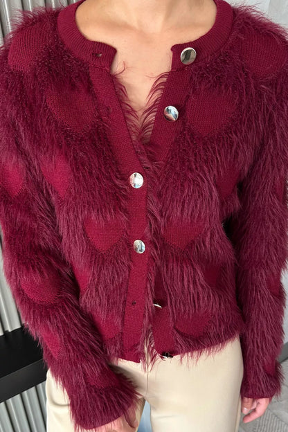 Kadın Ön Düğmeli Sakallı Triko Ceket