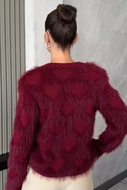 Kadın Ön Düğmeli Sakallı Triko Ceket