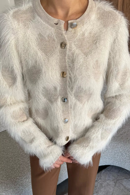 Kadın Ön Düğmeli Sakallı Triko Ceket