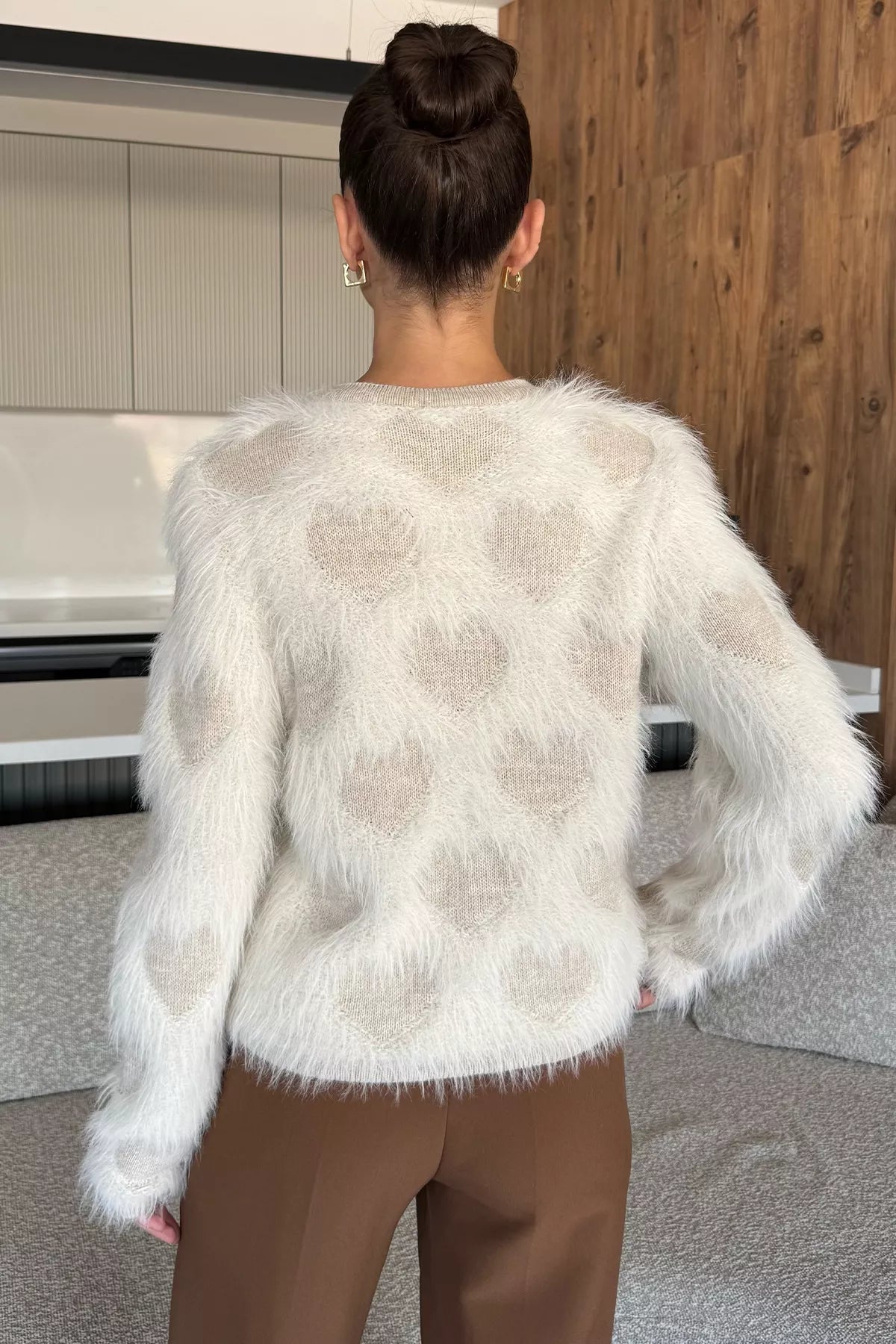 Kadın Ön Düğmeli Sakallı Triko Ceket