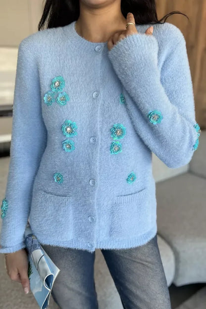 Kadın Pul İşlemeli Yumoş İplik Triko Ceket