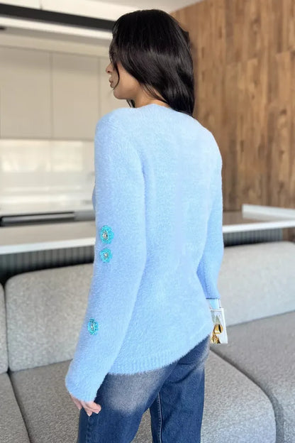 Kadın Pul İşlemeli Yumoş İplik Triko Ceket