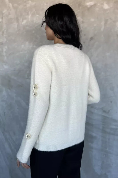 Kadın Pul İşlemeli Yumoş İplik Triko Ceket