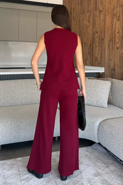 Kadın Taş İşlemeli Triko Pantolon Yelek İkili Takım