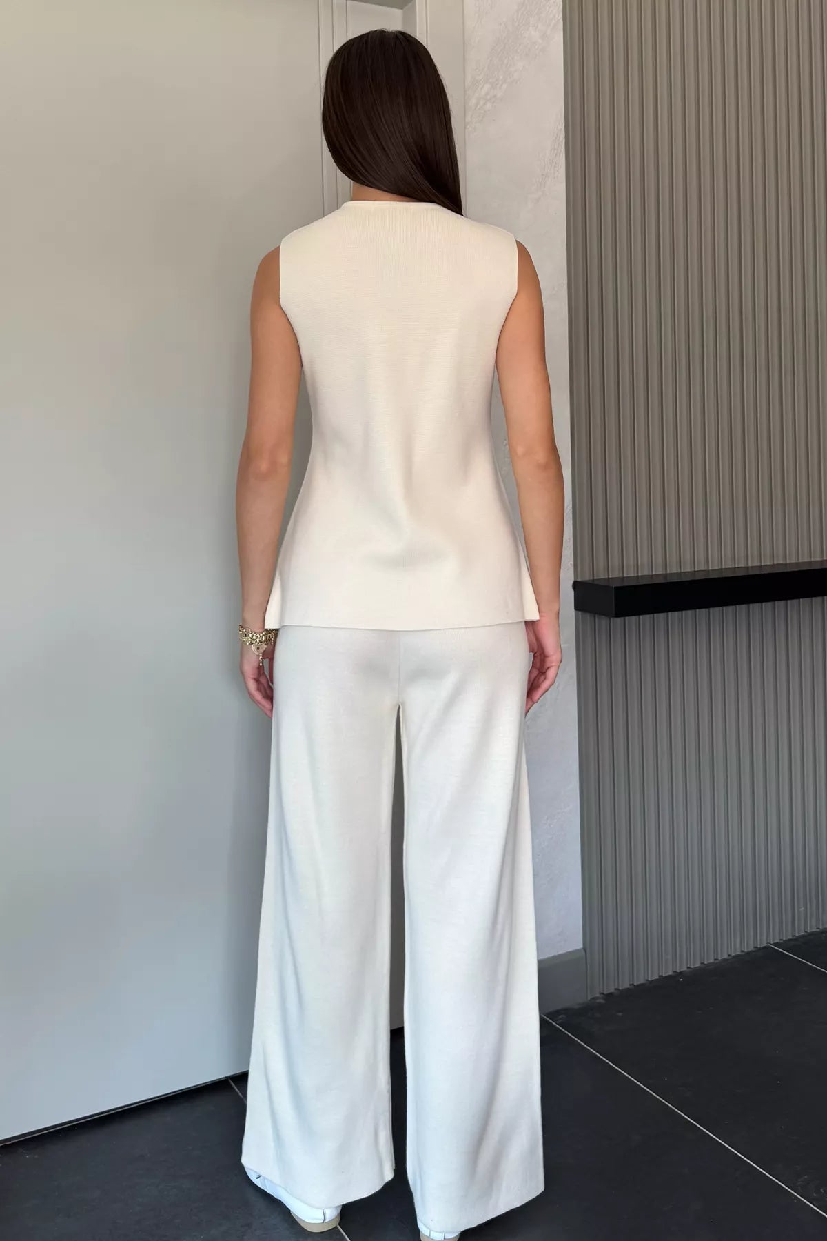 Kadın Taş İşlemeli Triko Pantolon Yelek İkili Takım