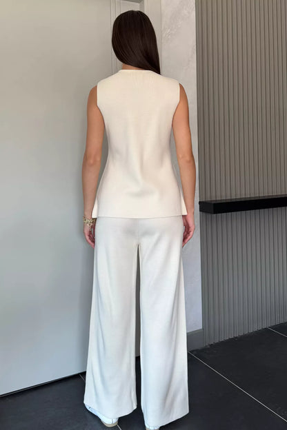 Kadın Taş İşlemeli Triko Pantolon Yelek İkili Takım