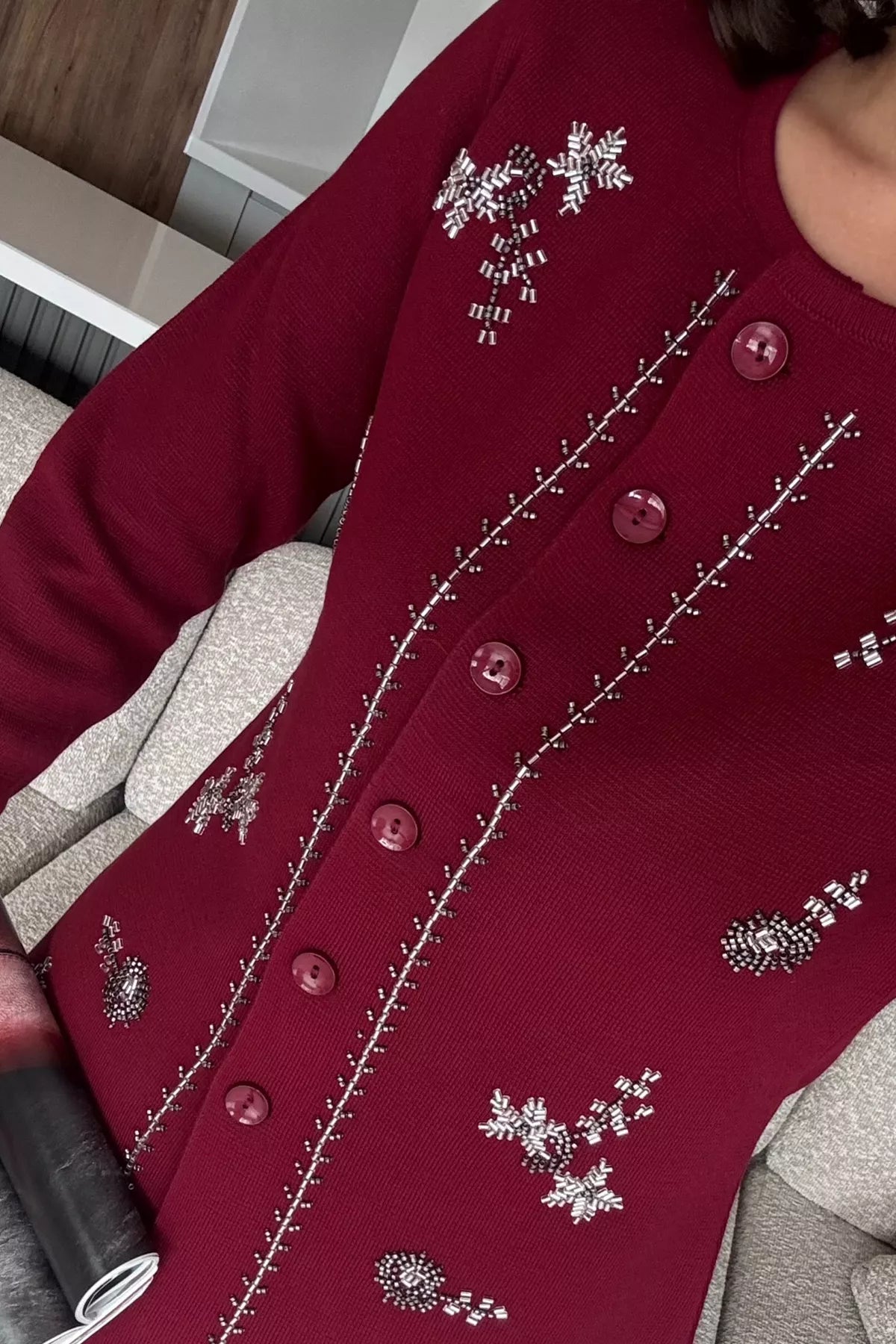 Kadın Taşlı Triko Hırka Pantolon İkili Takım