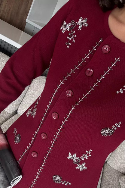 Kadın Taşlı Triko Hırka Pantolon İkili Takım