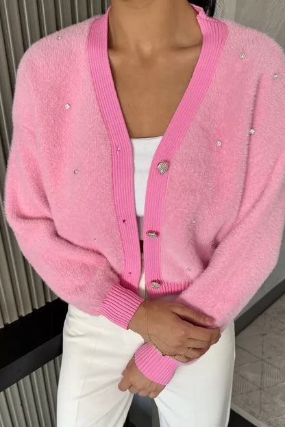 Kadın Taşlı Yumoş Triko Ceket