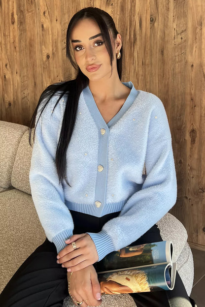 Kadın Taşlı Yumoş Triko Ceket