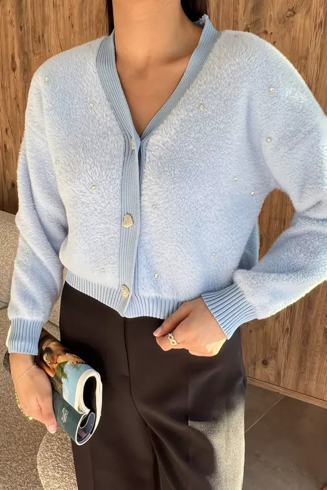 Kadın Taşlı Yumoş Triko Ceket