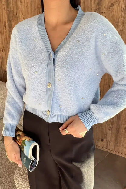 Kadın Taşlı Yumoş Triko Ceket