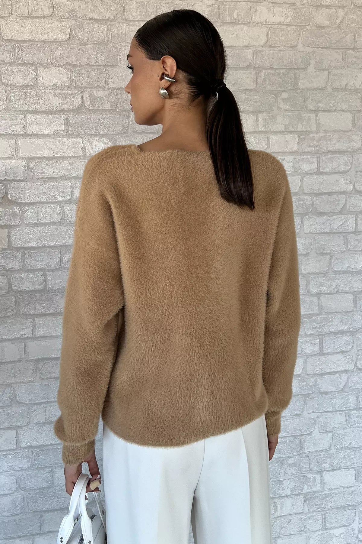 Kalp Düğmeli Şardonlu Triko Ceket