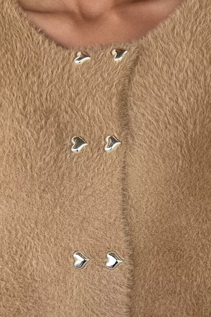 Kalp Düğmeli Şardonlu Triko Ceket