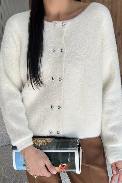 Kalp Düğmeli Şardonlu Triko Ceket