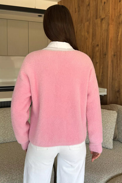 Kalp Düğmeli Şardonlu Triko Ceket