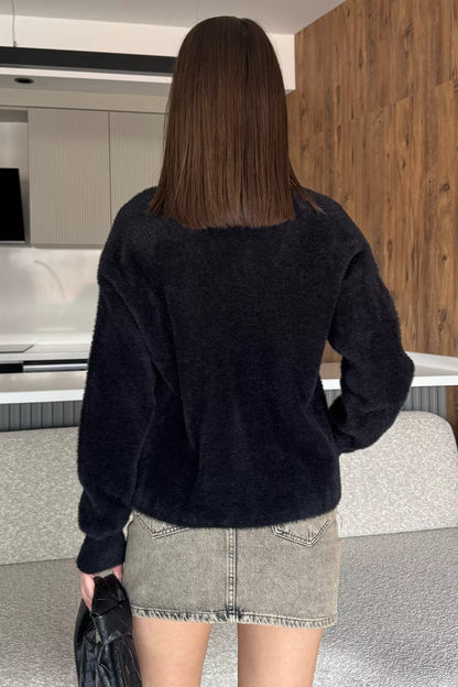 Kalp Düğmeli Şardonlu Triko Ceket