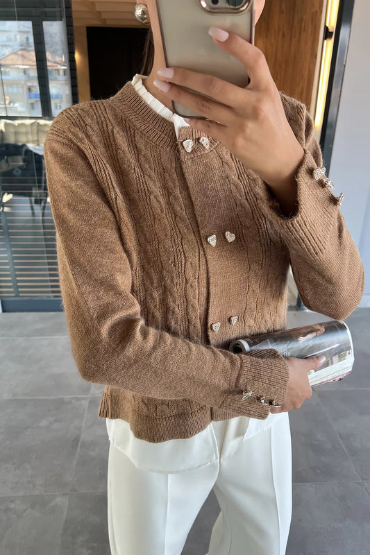 Kol Ve Ön Düğmeli Triko Ceket