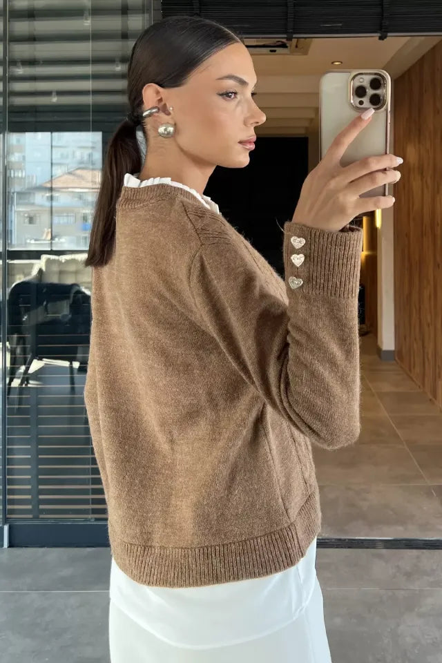 Kol Ve Ön Düğmeli Triko Ceket