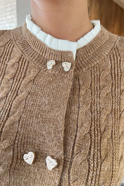 Kol Ve Ön Düğmeli Triko Ceket