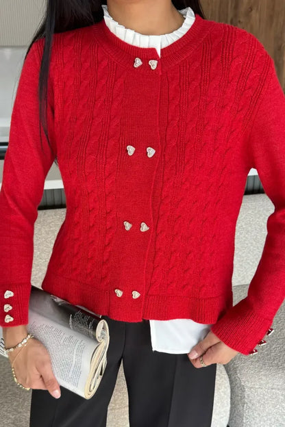 Kol Ve Ön Düğmeli Triko Ceket