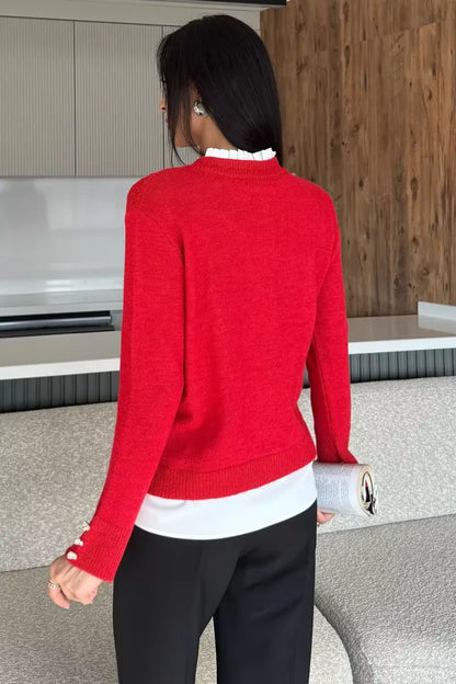 Kol Ve Ön Düğmeli Triko Ceket