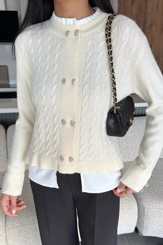 Kol Ve Ön Düğmeli Triko Ceket