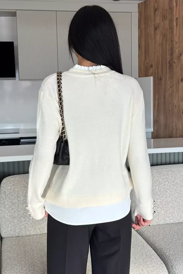 Kol Ve Ön Düğmeli Triko Ceket