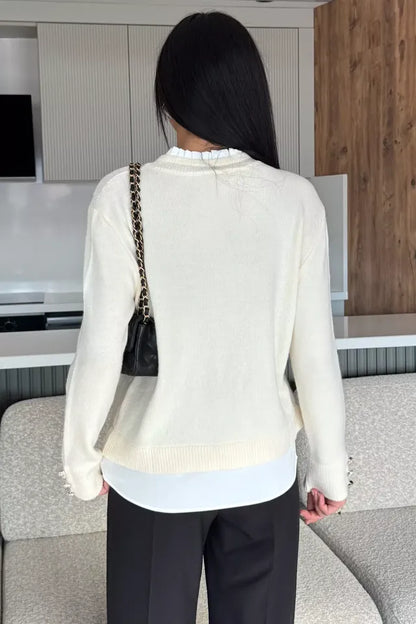 Kol Ve Ön Düğmeli Triko Ceket