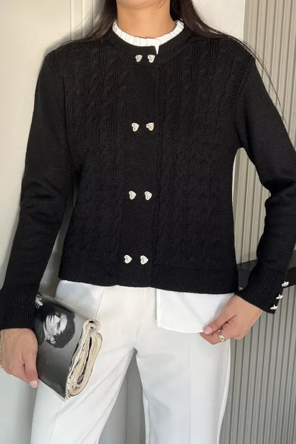 Kol Ve Ön Düğmeli Triko Ceket