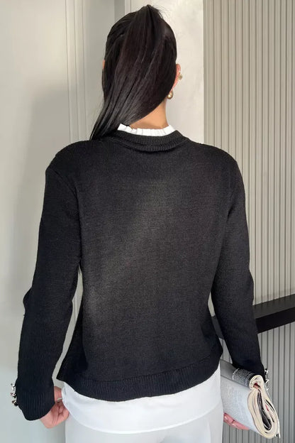 Kol Ve Ön Düğmeli Triko Ceket