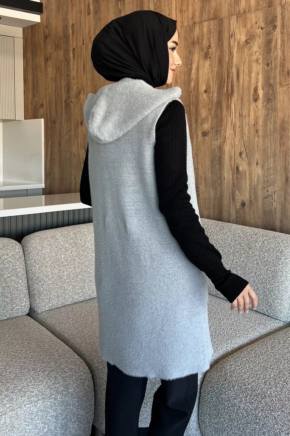 Kolsuz Fermuarlı Yumoş Tesettür Triko Yelek