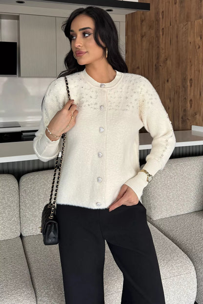 Omuz Taşlı Şardonlu Triko Ceket