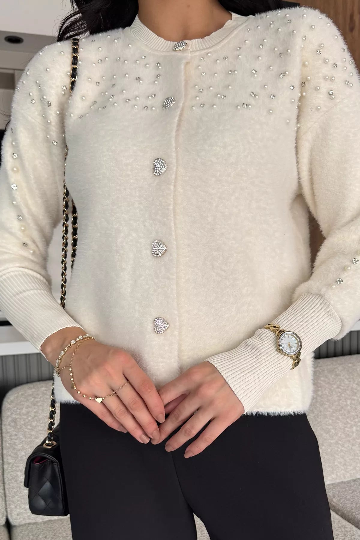 Omuz Taşlı Şardonlu Triko Ceket