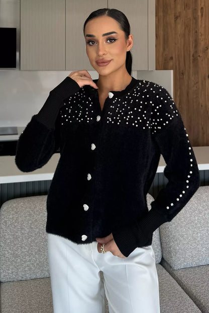 Omuz Taşlı Şardonlu Triko Ceket