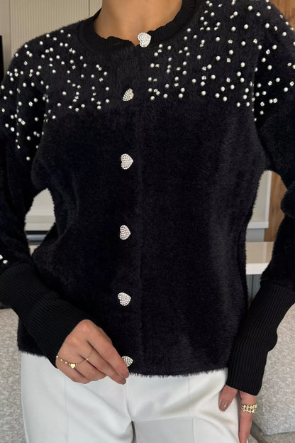 Omuz Taşlı Şardonlu Triko Ceket