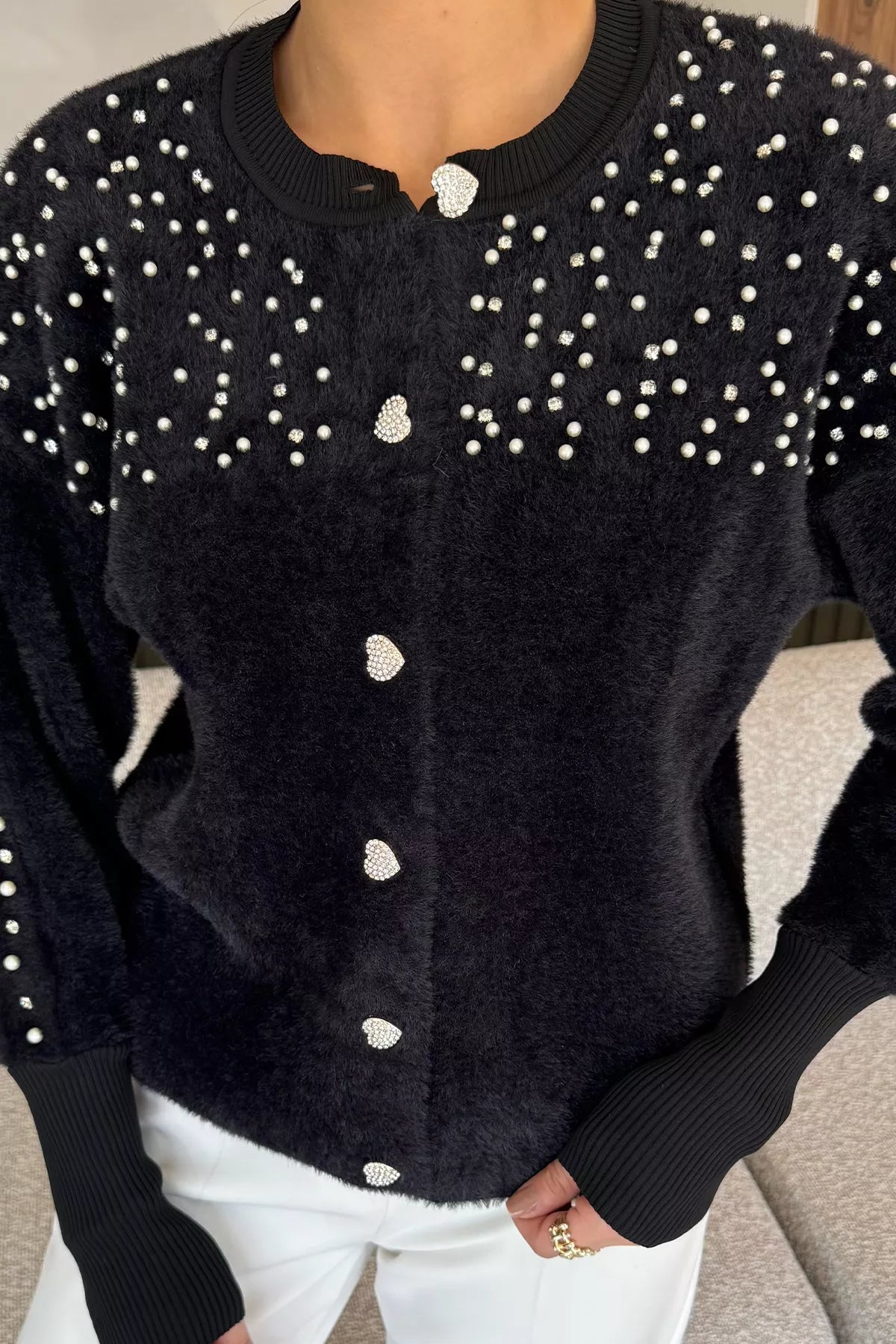 Omuz Taşlı Şardonlu Triko Ceket