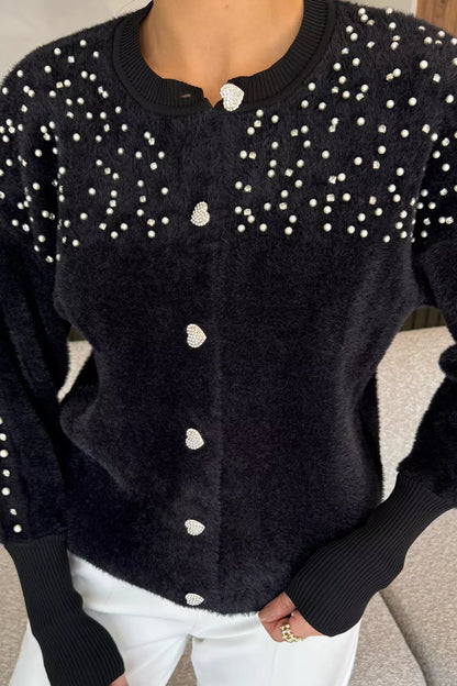 Omuz Taşlı Şardonlu Triko Ceket